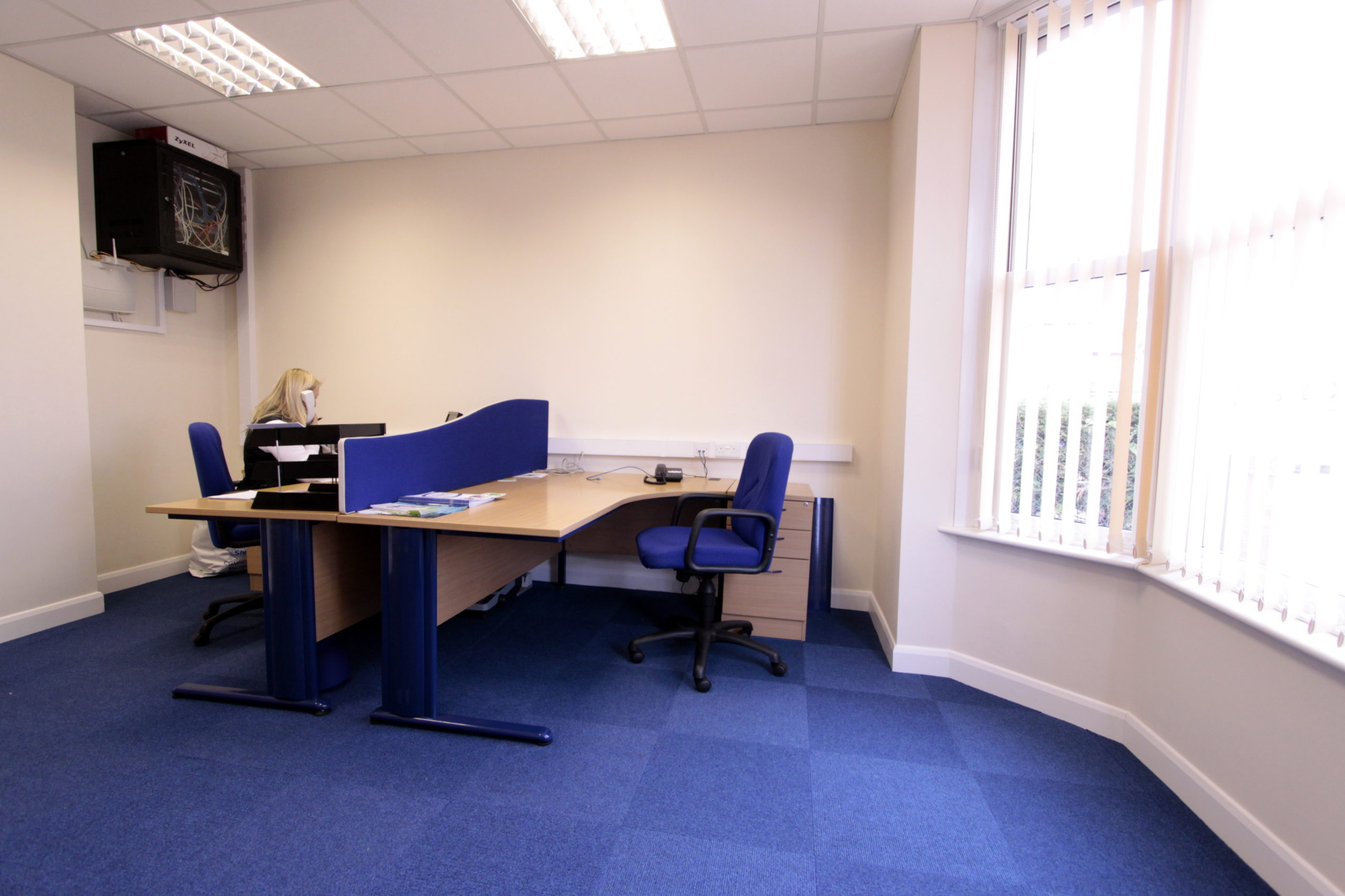 A blue carpet in the office located at 64 St Peters Avenue in Cleethorpes.